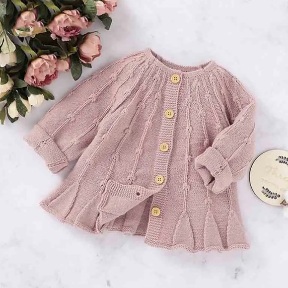 Soft Embroidered Pink Sweater Cardigan for Toddler Baby Girl Warm Cozy - Picture 2 of 3